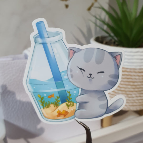 Kitty with Bottle Vinyl Sticker