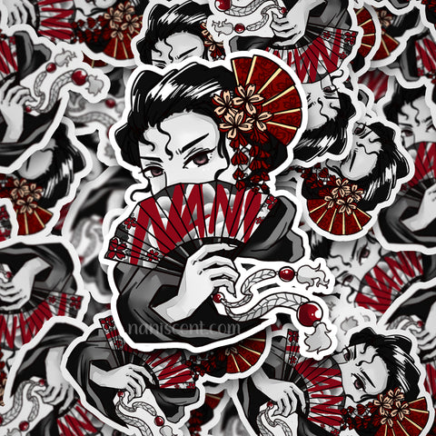 Geisha with Fan Vinyl Sticker